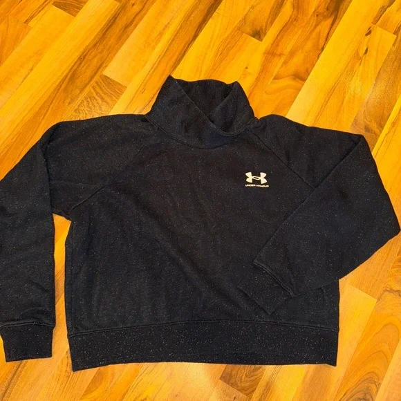 Under Armour Women's Pullover Mock Neck Sweatshirt crop Long Sleeve Top Black - Picture 1 of 5